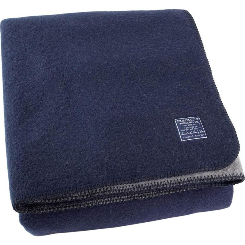 Faribault Summit Solid Reversible Wool Blanket -Queen --Heather Gray/Navy B2DFNV1189
