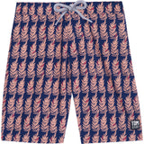 Tom & Teddy Men's Fern Swim Trunk | Navy & Pink / 2XL