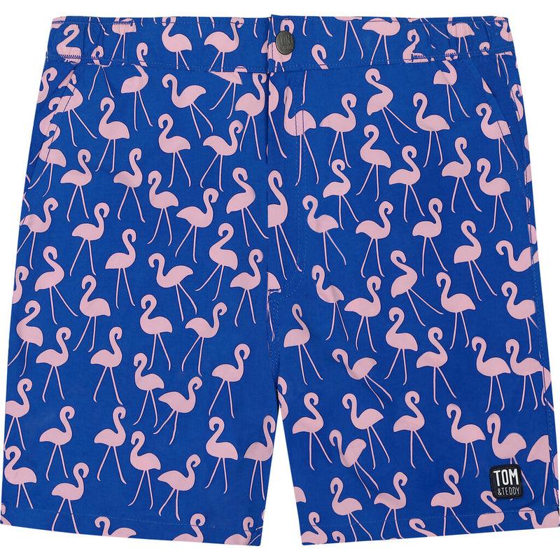 Tom & Teddy Men's Flamingo Contemporary Swim Trunk | Rose/Blue