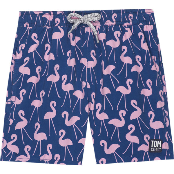 Tom & Teddy Boy's Flamingo Swim Trunk | Rose & Blue / 11-12