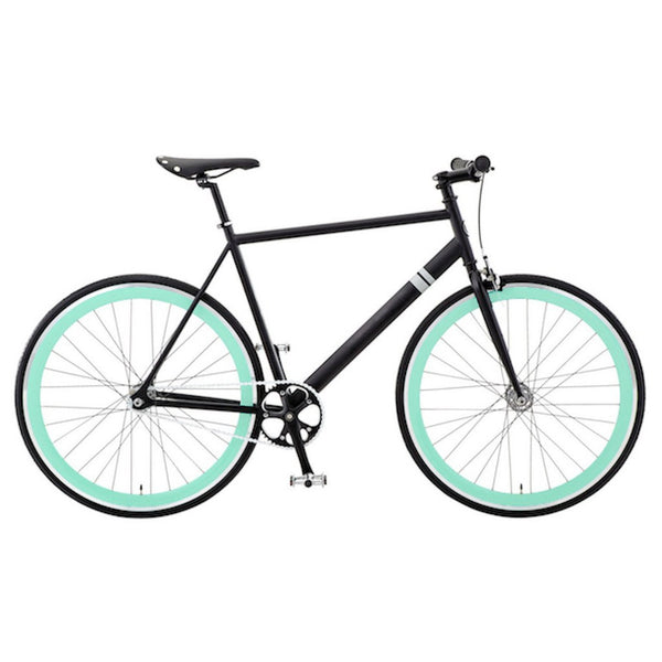 Sole Bicycles Foamside Fixed Single Speed Bike | Matte Black Frame/Seafoam Green Rims Sole 054-49