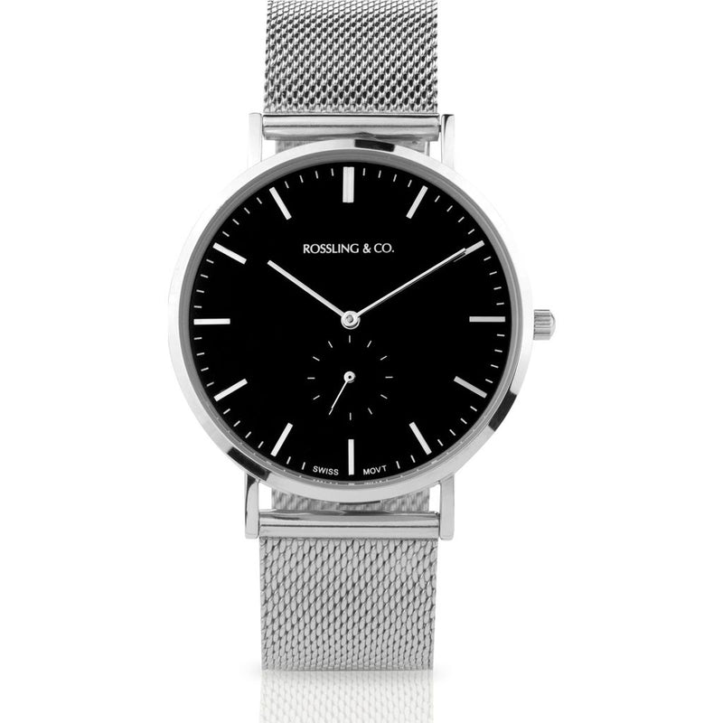 Rossling & Co. Classic 40mm Mesh Stainless Steel Watch | Silver/Black/Silver- RO-001-025