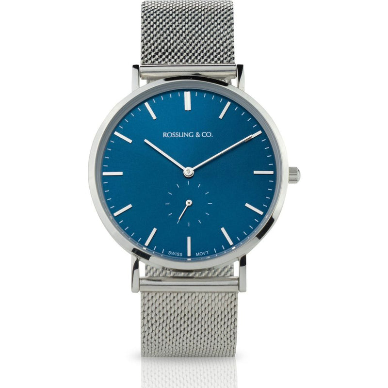 Rossling & Co. Classic 40mm Mesh Stainless Steel Watch | Silver/Blue/Silver- RO-001-026