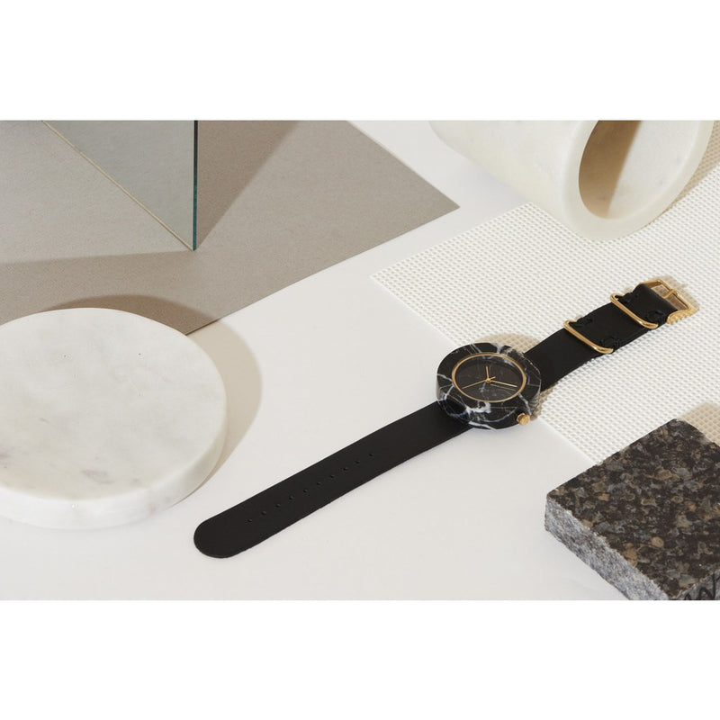 Analog Mason Genuine Black Marble Circular Watch | Black Strap gb-bo