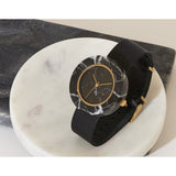 Analog Mason Genuine Black Marble Circular Watch | Black Strap gb-bo