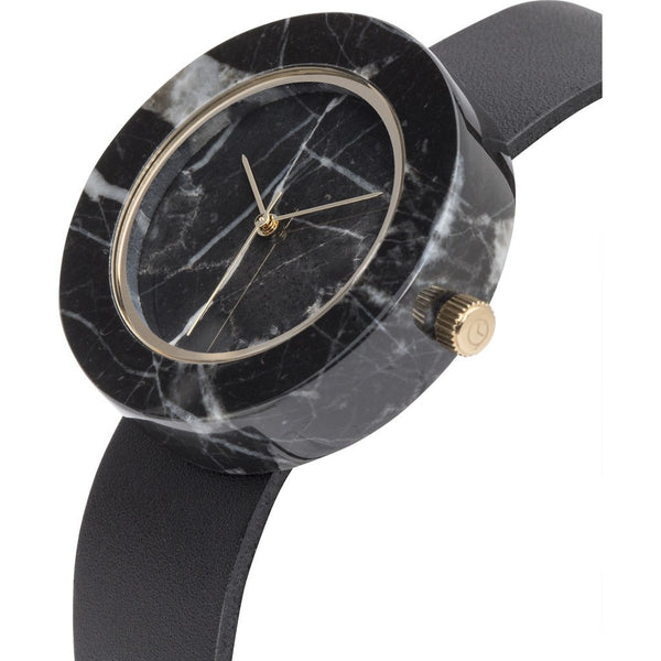 Analog Mason Genuine Black Marble Circular Watch | Black Strap gb-bo
