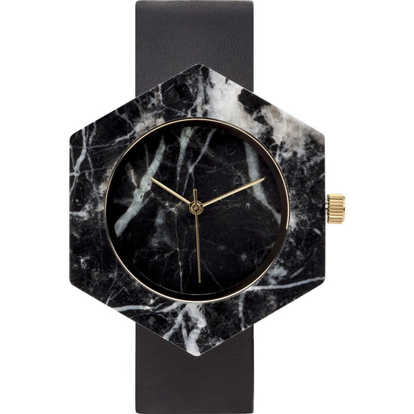 Analog Mason Genuine Black Marble Hex Watch | Black Strap gb-bx