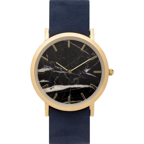 Analog Classic Genuine Black Marble Watch | Navy Strap GN-CB