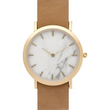 Analog Classic Genuine White Marble Watch | Tan Strap GT-CW