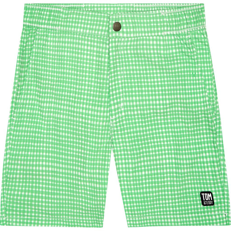 Tom & Teddy Men's Gingham Contemporary Swim Trunk | Green