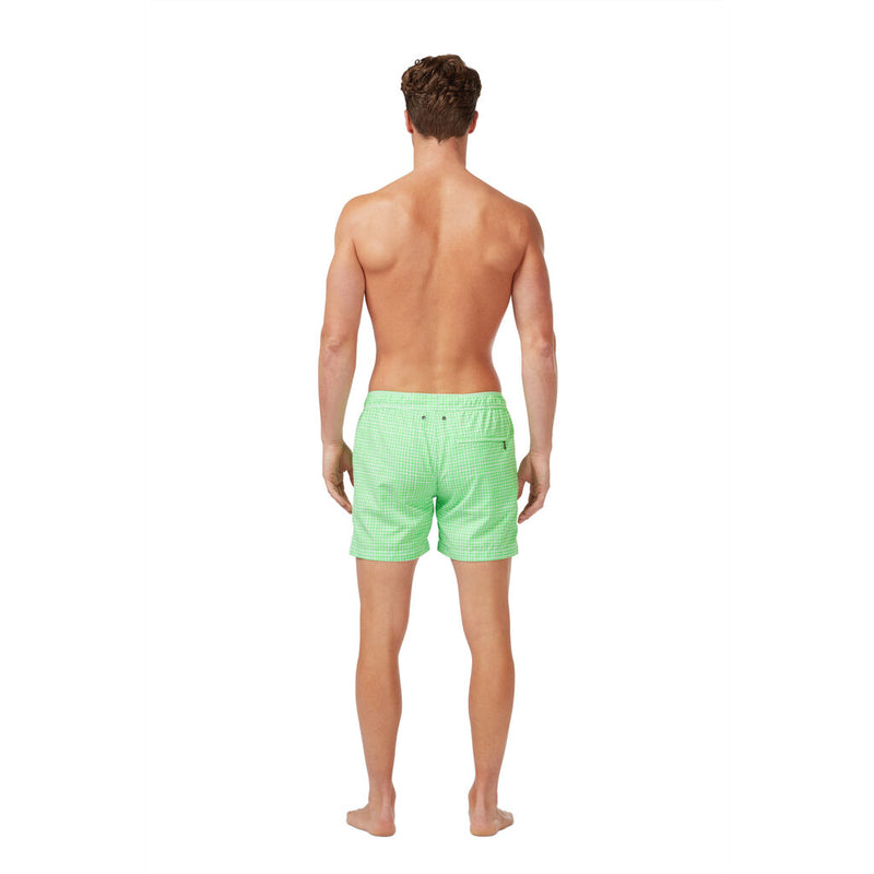 Tom & Teddy Men's Gingham Contemporary Swim Trunk | Green