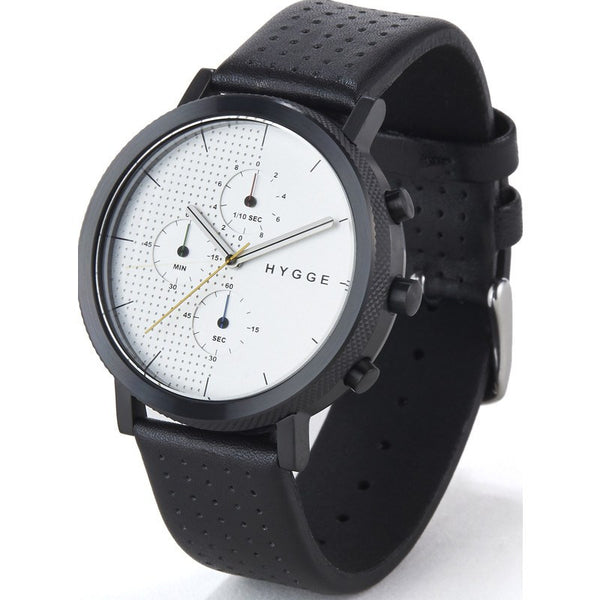 Hygge 2204 Black/Silver Chronograph Watch | Leather