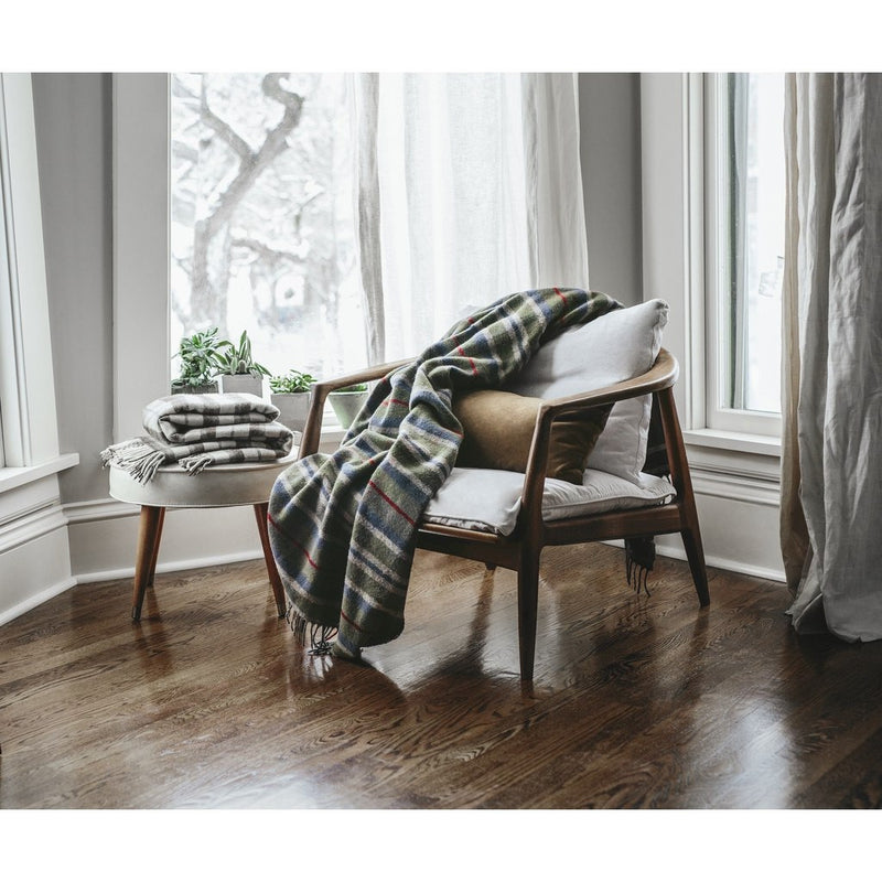 Faribault Hatchet Plaid Wool Throw | Olive 10420 50x72