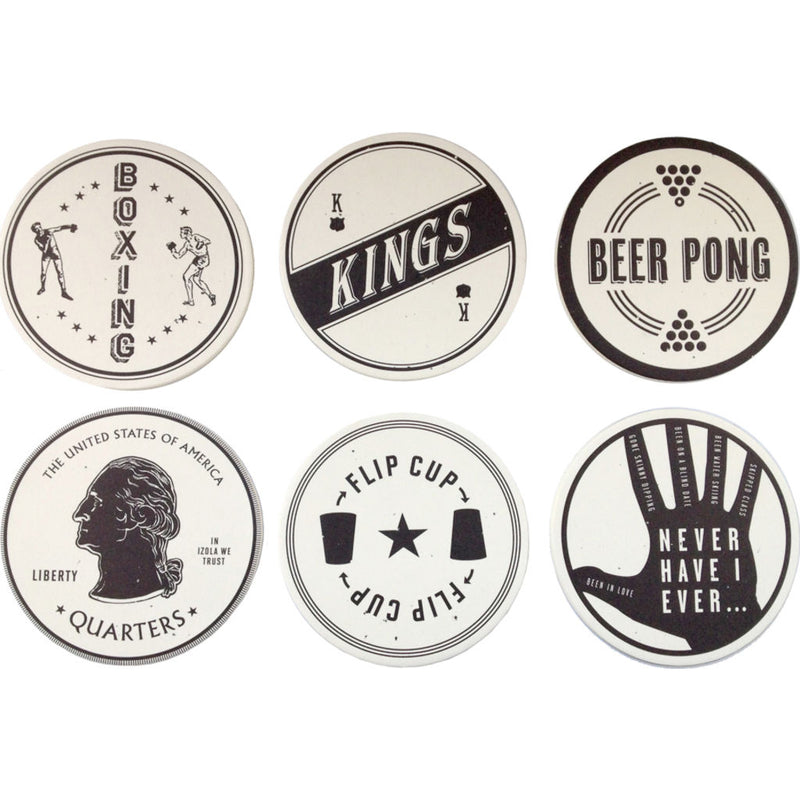 Izola Drinking Games Coaster Set | Black and White 2202