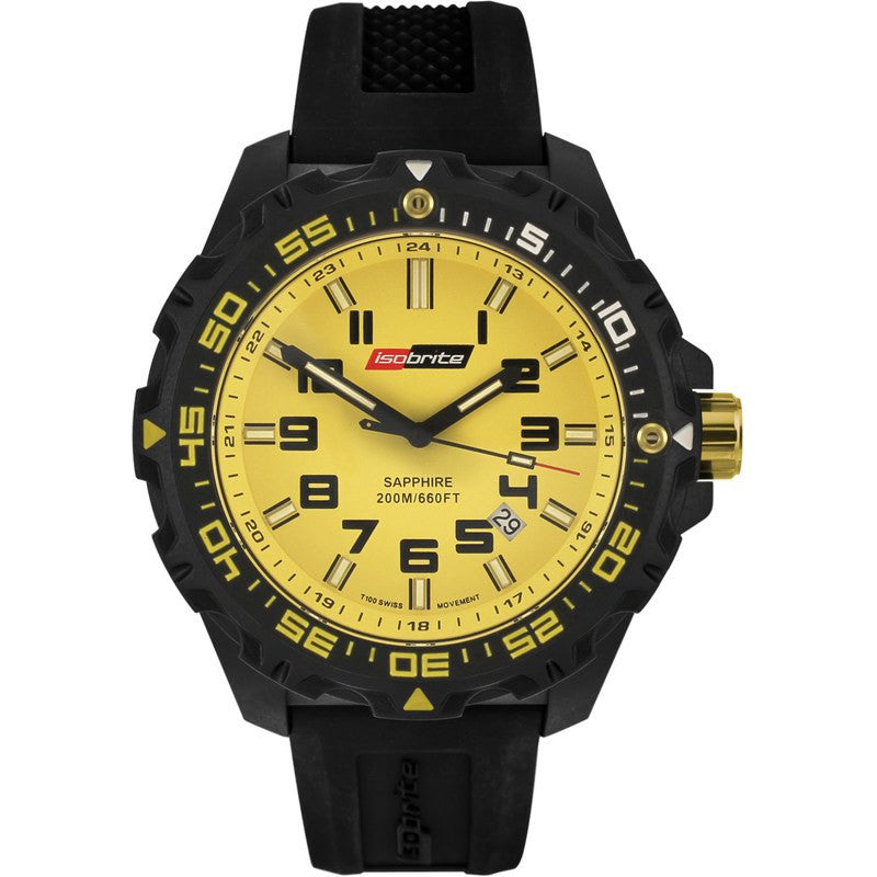 Isobrite T100 Valor Polycarbonate Men's Watch Black-Yellow | Silicone ISO303