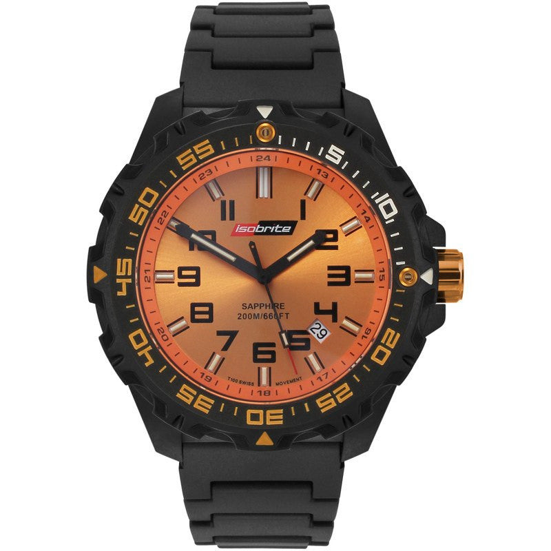 Isobrite T100 Valor Polycarbonate Men's Watch Black-Orange | Polyurethane ISO312