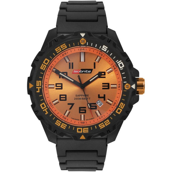 Isobrite T100 Valor Polycarbonate Men's Watch Black-Orange | Silicone ISO312