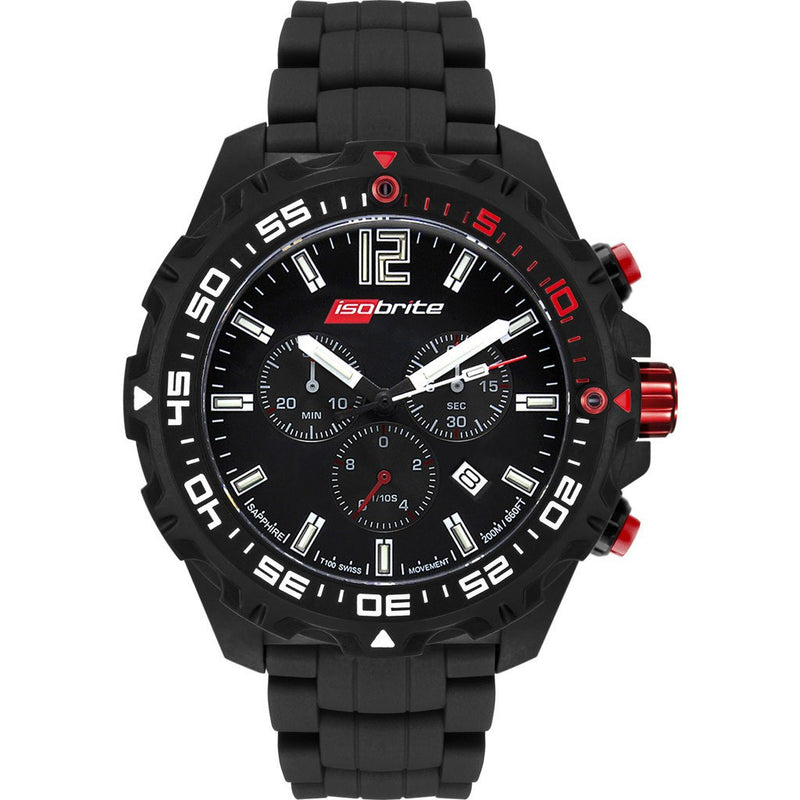 Isobrite Valor Series ISO421 Black Chronograph Watch | Rubber Band