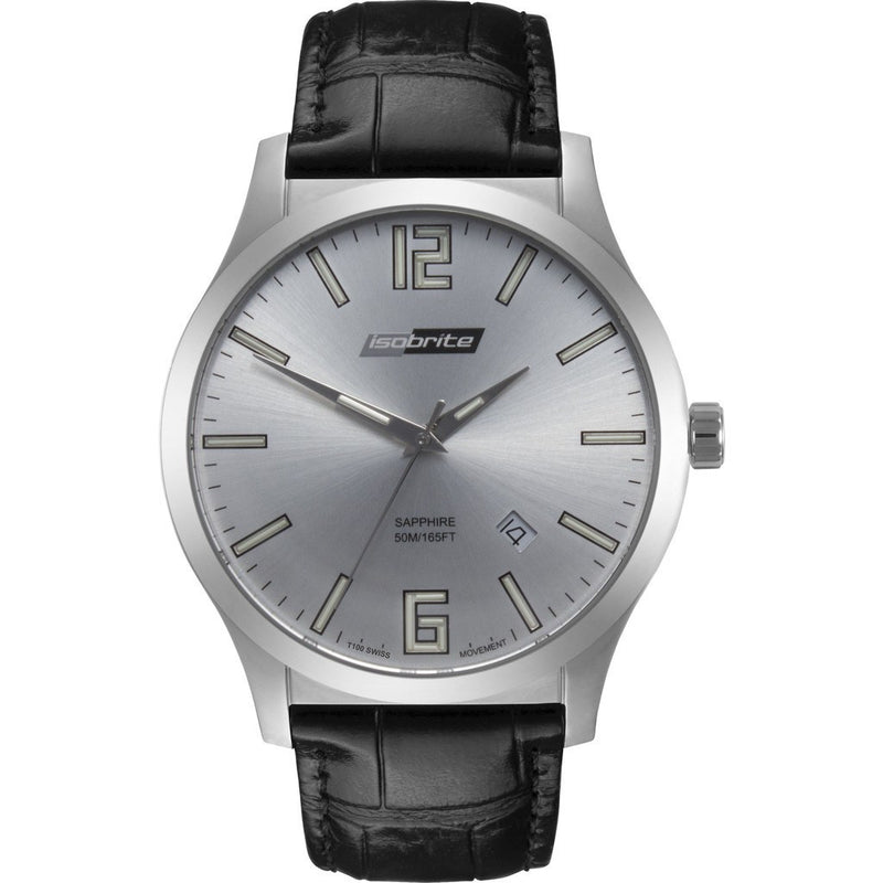 Isobrite Grand Slimline ISO901 Silver Watch | Leather