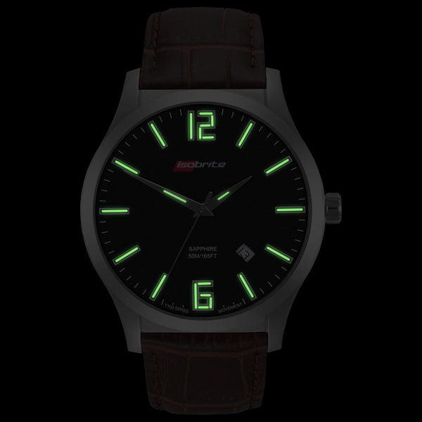 Isobrite Grand Slimline Series ISO907 Black-Brown Watch |  Leather