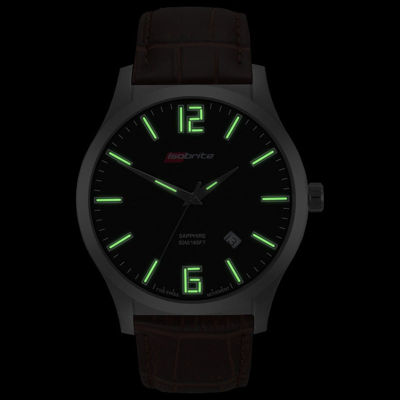 Isobrite Grand Slimline Series ISO907 Black-Brown Watch |  Leather