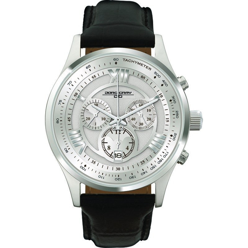 Jorg Gray JG6600-22 Silver w/ Silver Chronograph Men's Watch | Leather