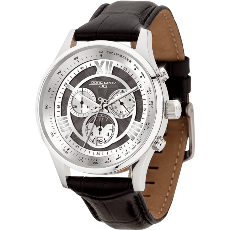 Jorg Gray JG6600-24 Silver w/ SIlver Chronograph Men's Watch | Leather