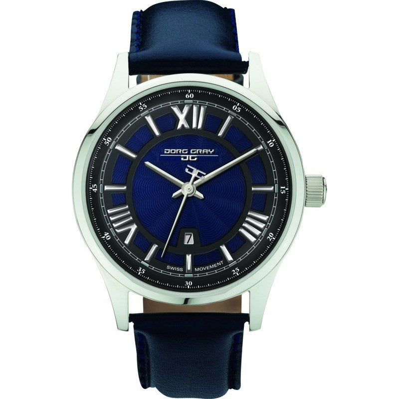 Jorg Gray JG6800-13 Blue w/ Silver Three Hand Men's Watch | Leather