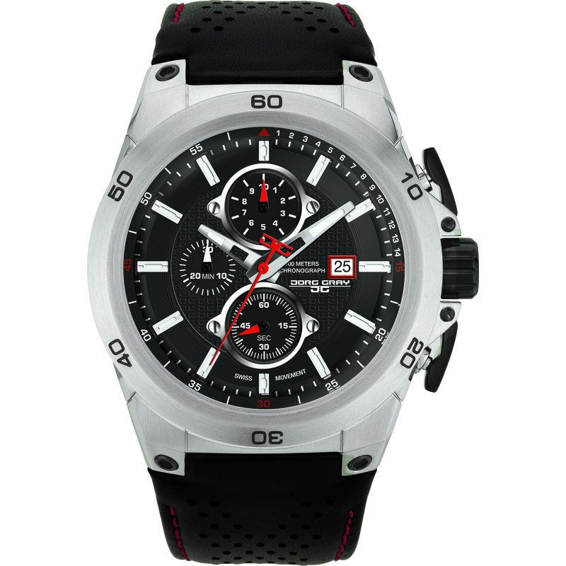 Jorg Gray JG7800-21 Black Chronograph Men's Watch | Leather