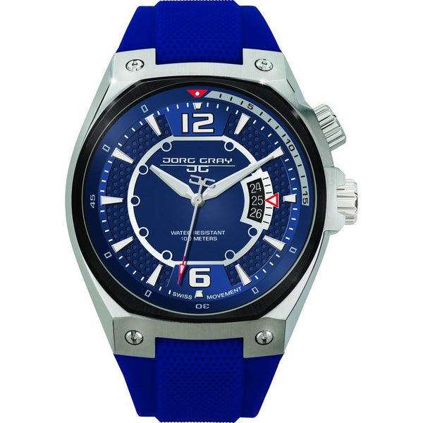 Jorg Gray JG8300-14 Blue w/ Silver Three Hand Men's Watch | Silicone
