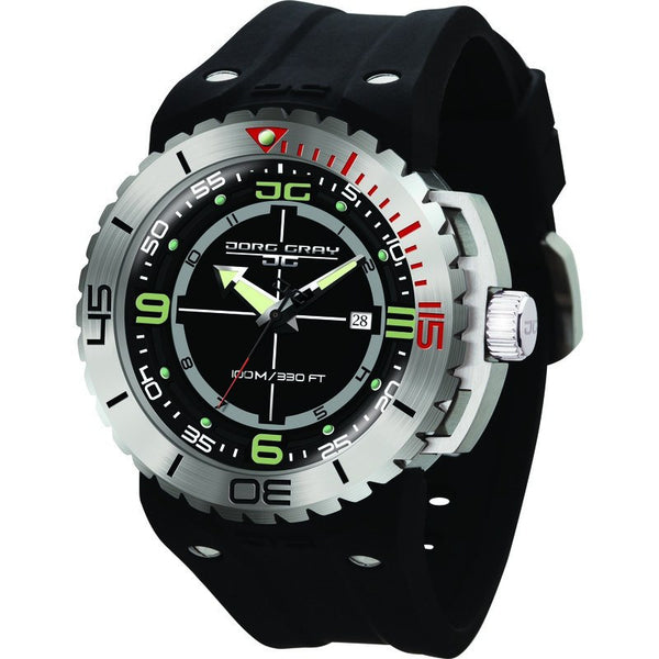 Jorg Gray JG8700-11 Black w/ Green Three Hand Men's Watch | Silicone