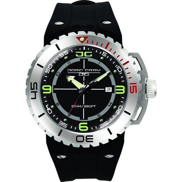 Jorg Gray JG8700-11 Black w/ Green Three Hand Men's Watch | Silicone