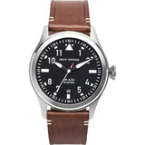 Jack Mason Aviator Black 3-Hand Stainless Steel Watch | Brown Leather JM-A101-002