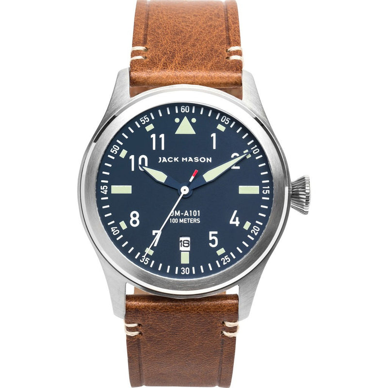 Jack Mason Aviator Navy 3-Hand Stainless Steel Watch | Saddle Leather JM-A101-004
