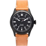 Jack Mason Aviator Black 3-Hand Black PVD Watch | Tan Leather JM-A101-005