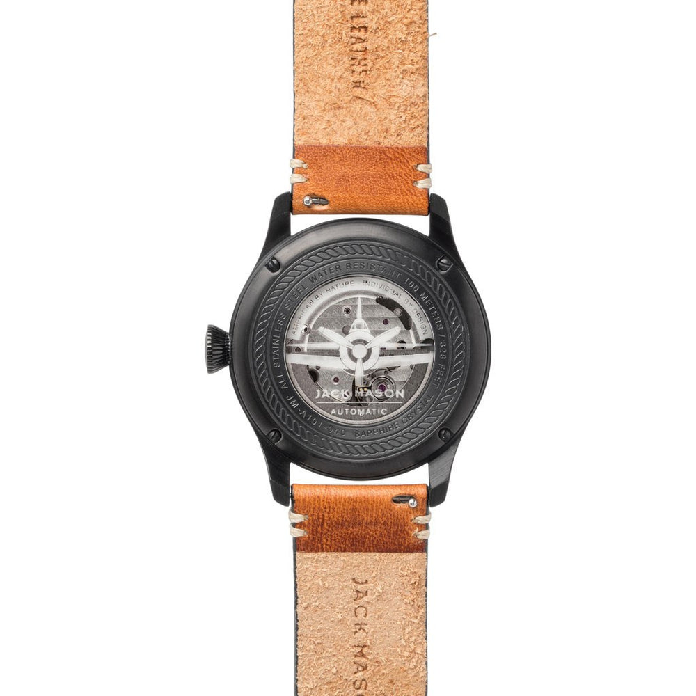 Jack Mason Aviator Black Automatic Watch Tan Leather JM-A101-040