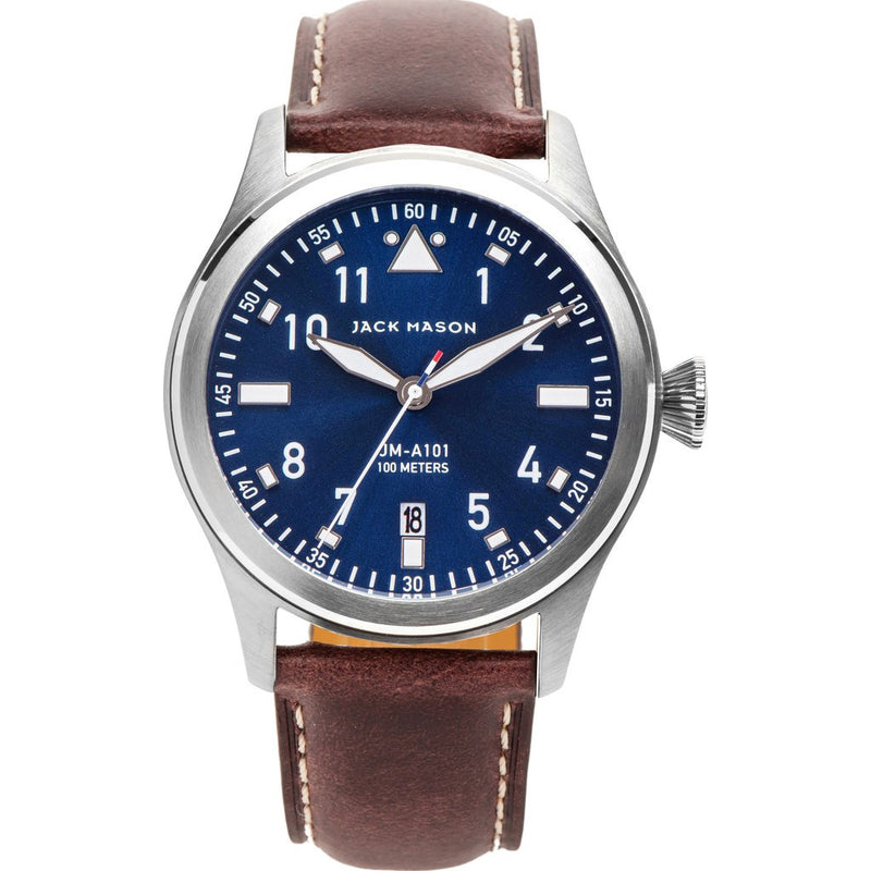 Jack Mason Aviator Navy 3-Hand Stainless Steel Watch | Brown Leather JM-A101-101