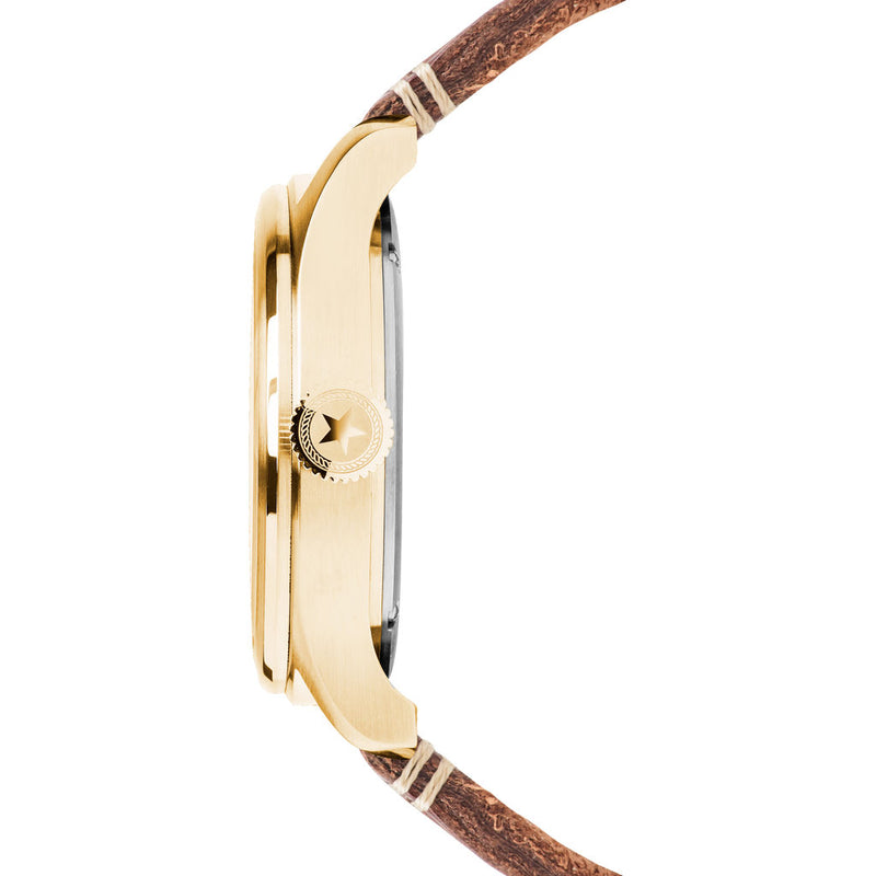 Jack Mason Black Aviator 3-Hand Gold Watch 42mm Brown Leather