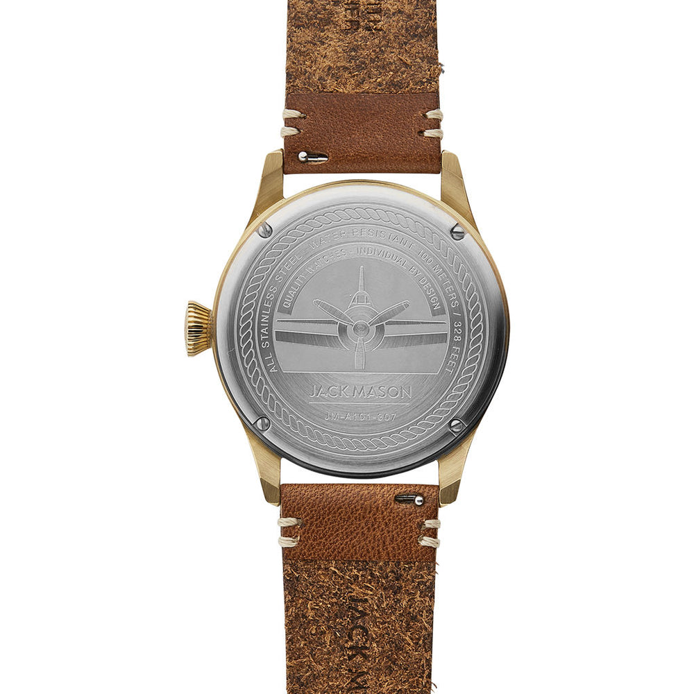 Jack Mason Navy Aviator 3-Hand Gold Watch | Saddle Leather – Sportique