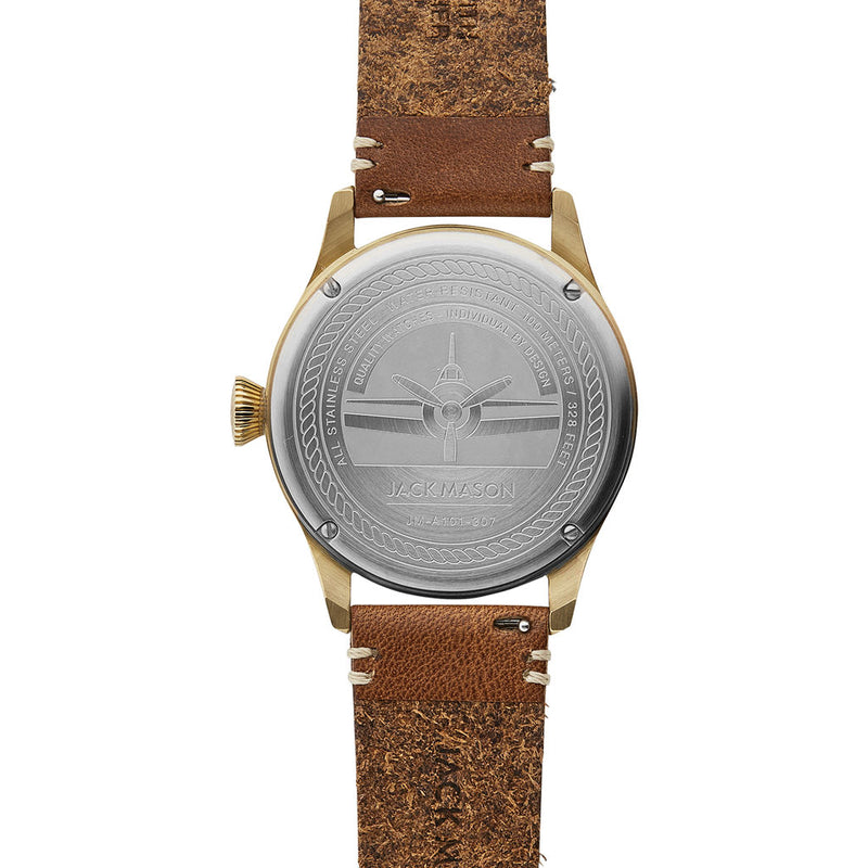 Jack Mason Navy Aviator 3-Hand Gold Watch | Saddle Leather – Sportique