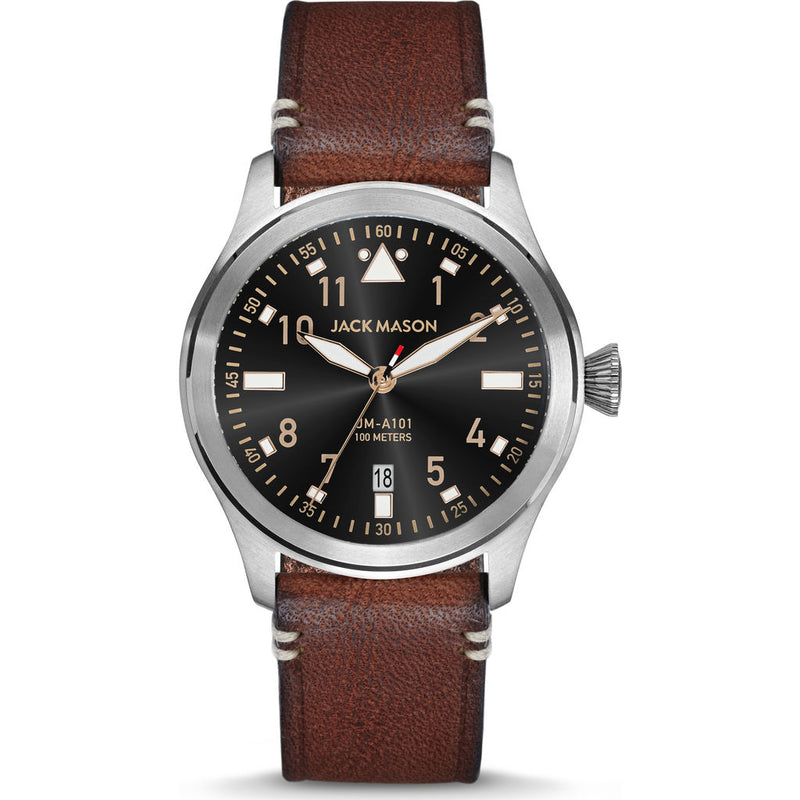 Jack Mason Black Aviator 3-Hand Stainless Steel Watch | Brown