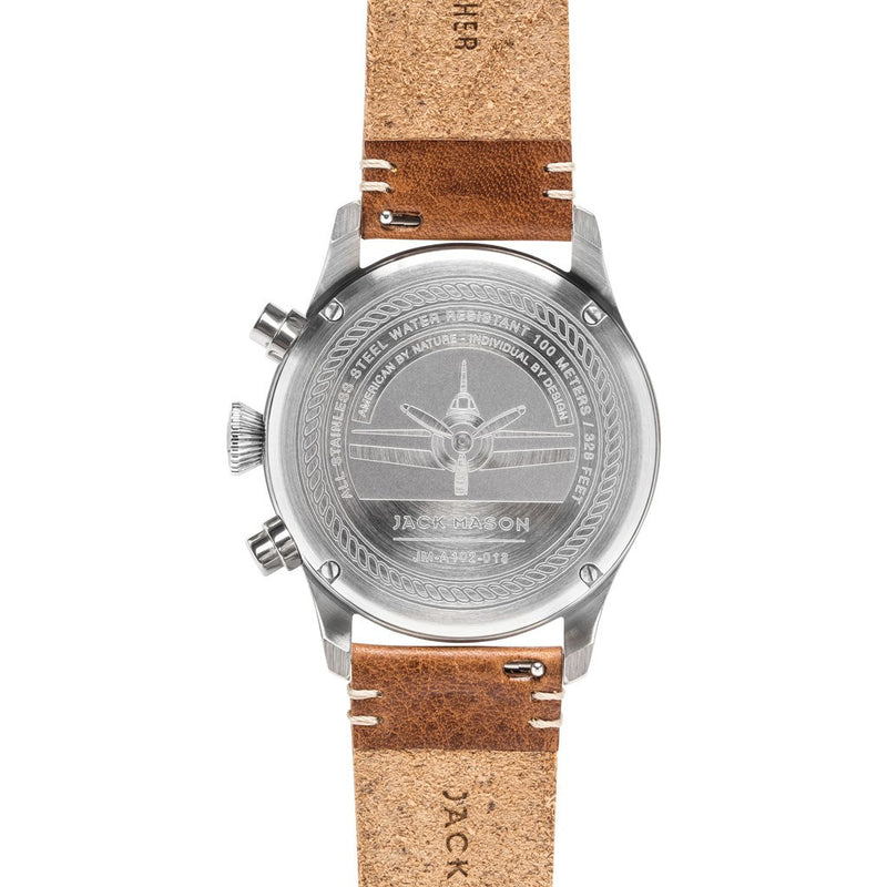 Jack Mason Aviator Navy Chronograph Stainless Steel Watch | Saddle Leather JM-A102-018