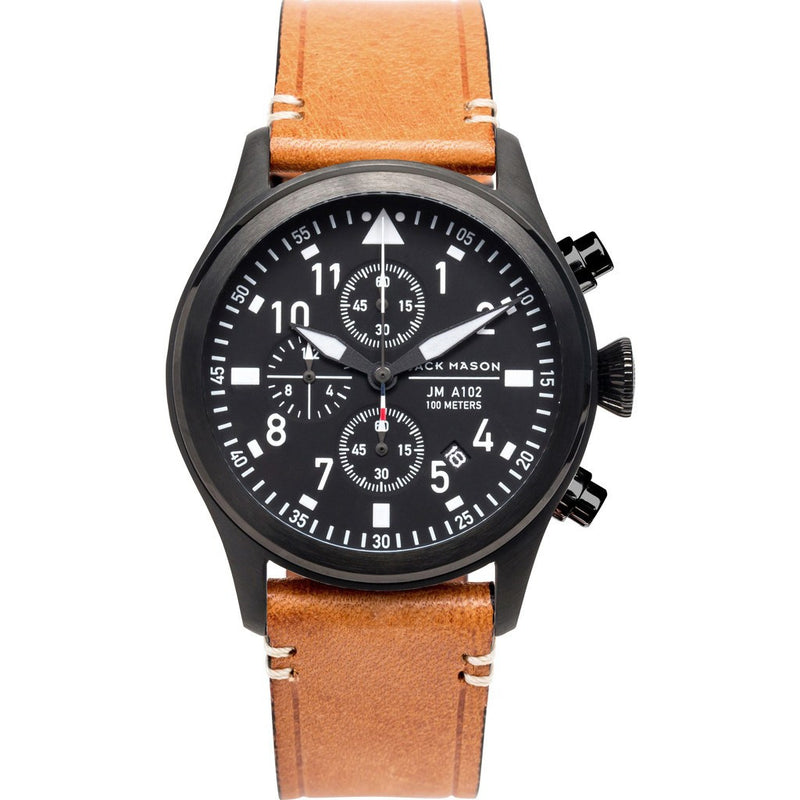 Jack Mason Aviator Chronograph Black Watch Tan Leather JM A102 019