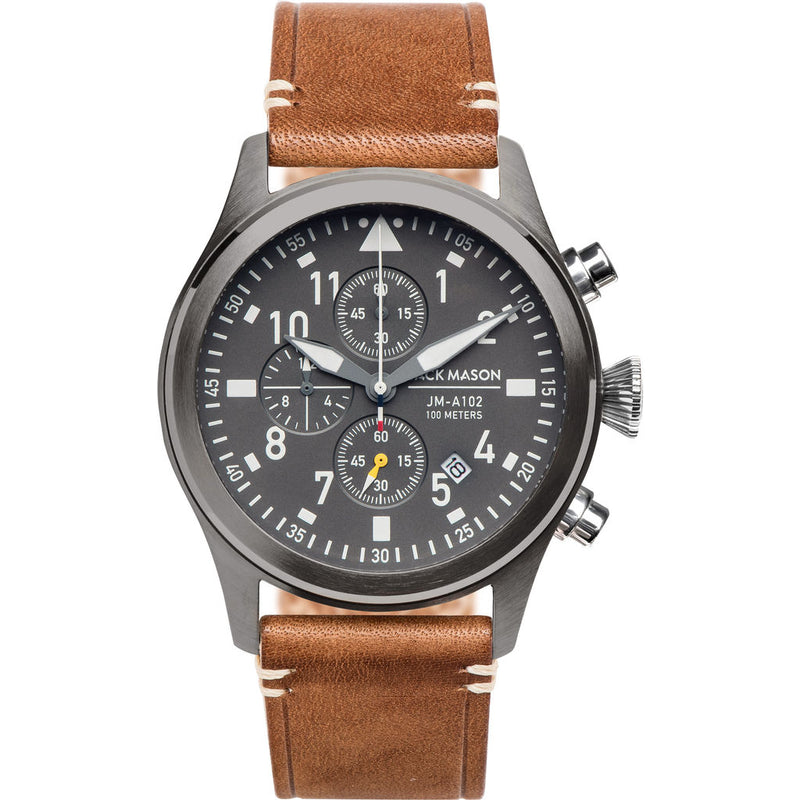Jack Mason Gray Aviator Chronograph Gunmetal Watch 42mm | Tan Leather JM-A102-203
