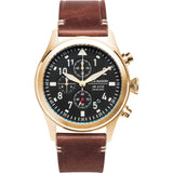 Jack Mason Black Aviator Chronograph Gold Watch 42mm | Brown Leather JM-A102-205