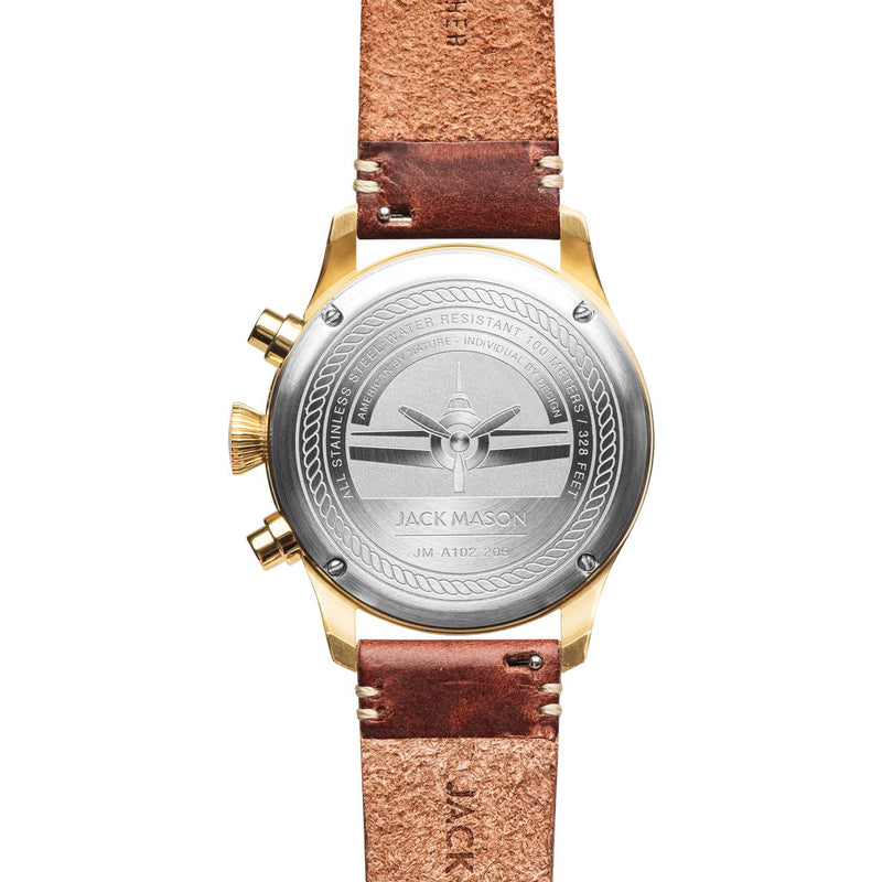 Jack Mason Black Aviator Chronograph Gold Watch 42mm | Brown Leather JM-A102-205