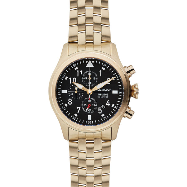 Jack Mason Black Aviator Chronograph Gold Watch | Gold Steel