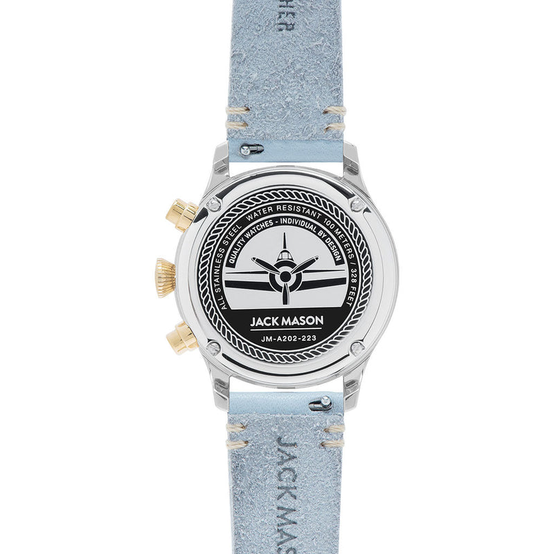 Jack Mason Blue Aviator Stainless Steel Chronograph Watch 36mm | Blue Leather JM-A202-223