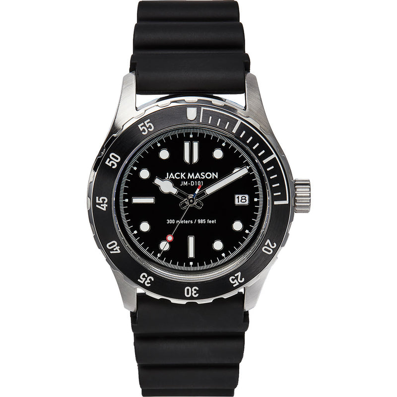 Jack Mason Black Diver Stainless Steel 3-Hand Watch 42mm | Black Rubber JM-D101-001