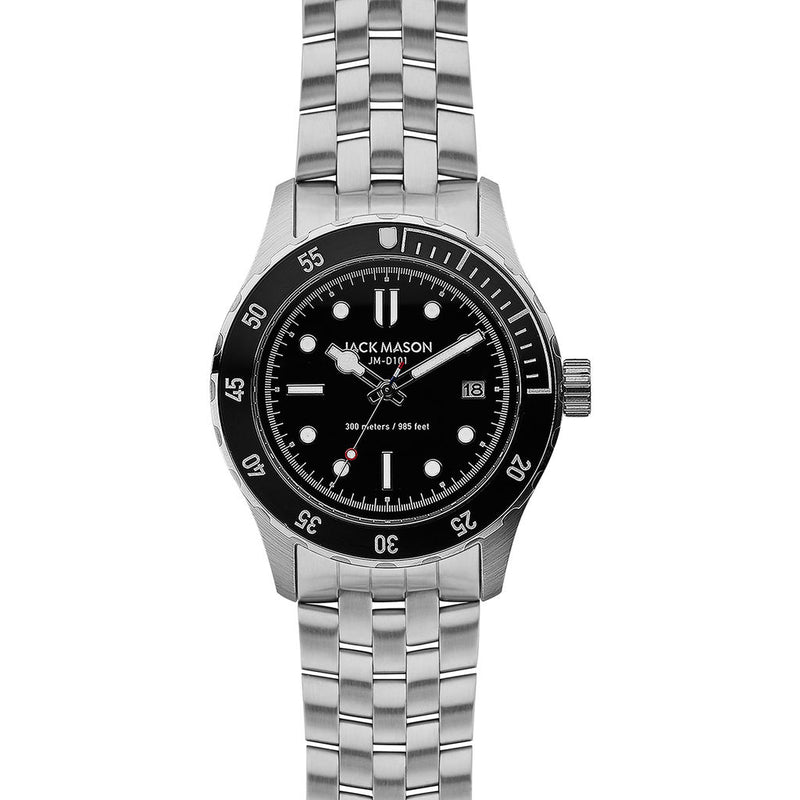 Jack Mason Black Diver 3 Hand Stainless Steel Watch | Steel JM-D101-014